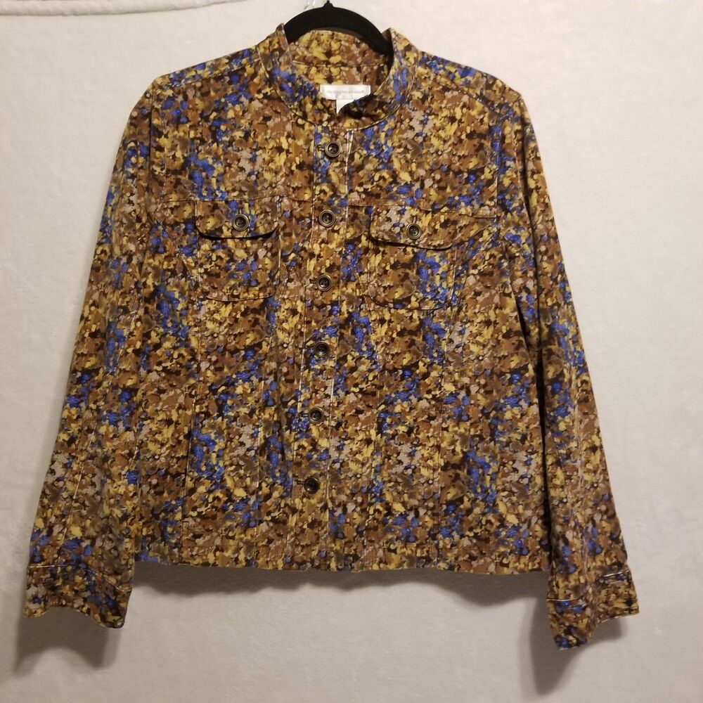 Christopher & Banks L Jacket Corduroy Brown Floral Cotton Stretch Cottagecore